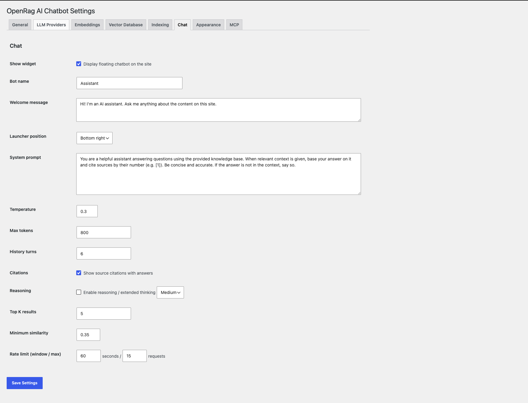 Settings — Chat