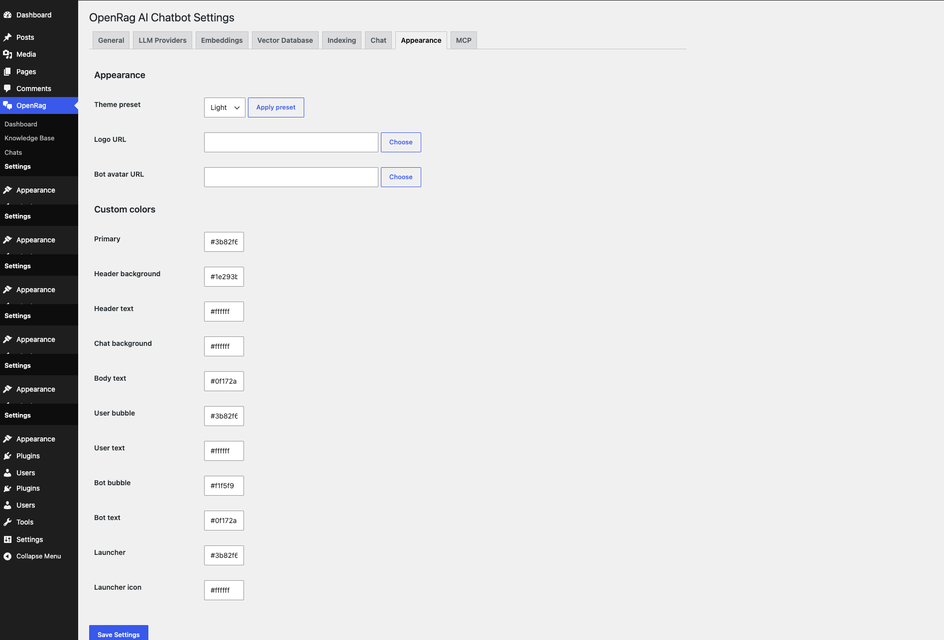 Settings — Appearance