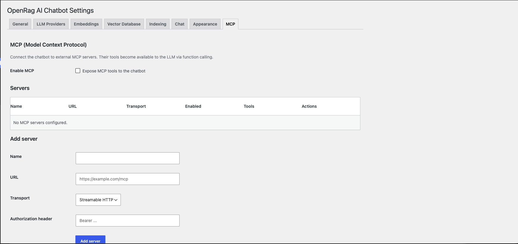 Settings — MCP