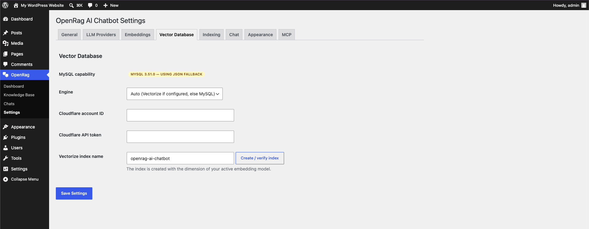 Settings — Embeddings