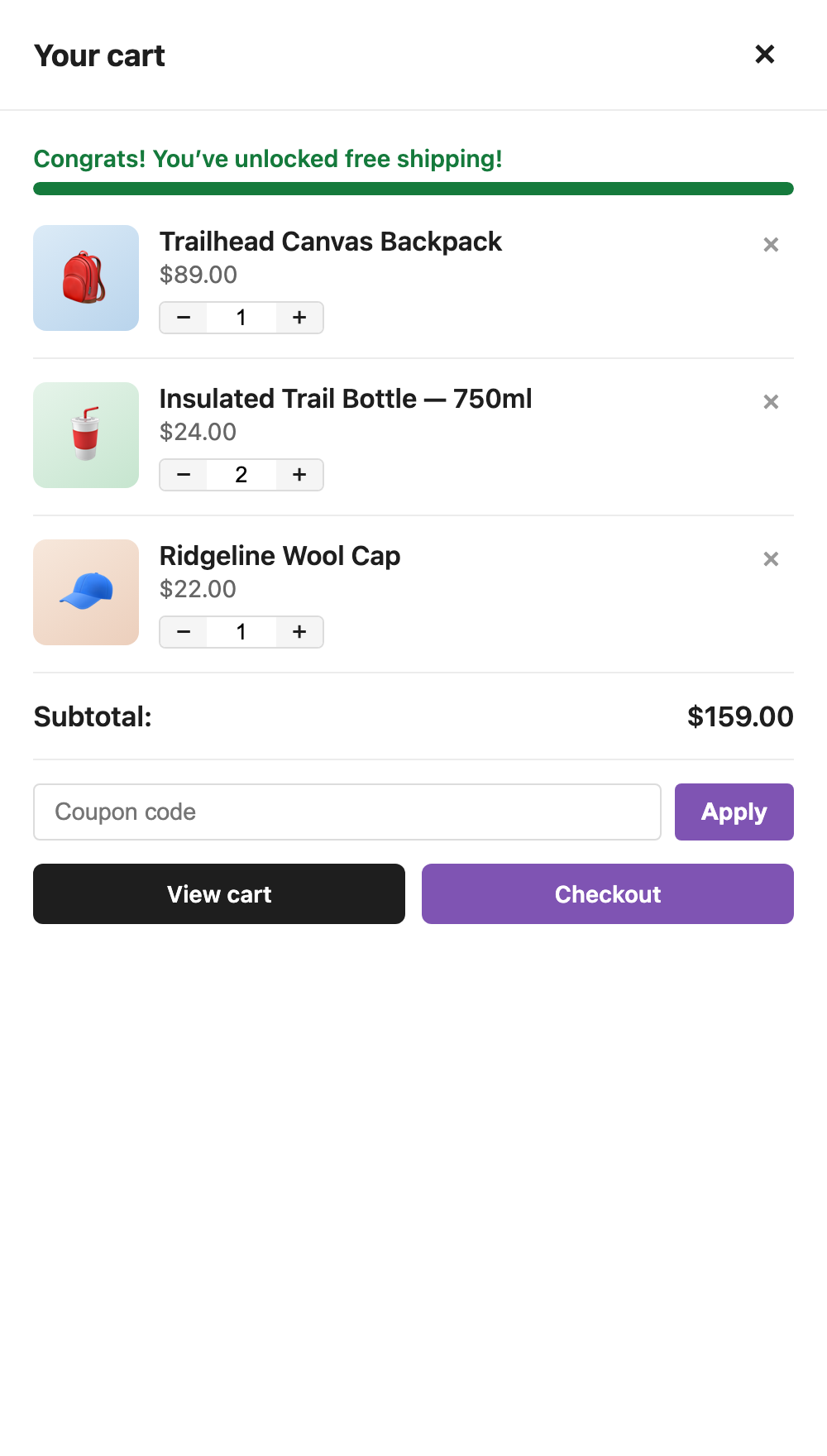 Mobile full-width cart drawer sheet